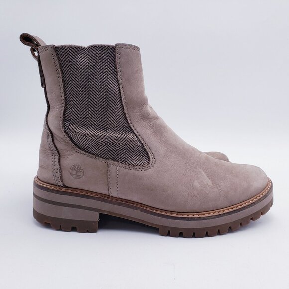 Timberland Women's Courmayeur Valley Chelsea Boots Nubuck Leather Taupe Size 9 - Picture 1 of 9